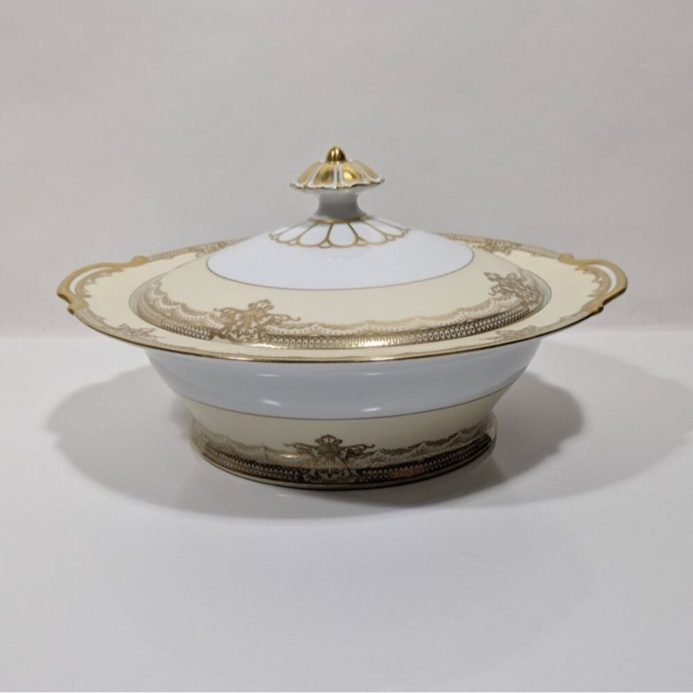 Noritake China Gold Trim Handpainted Galatea Covered Serving Bowl Japan Vintage